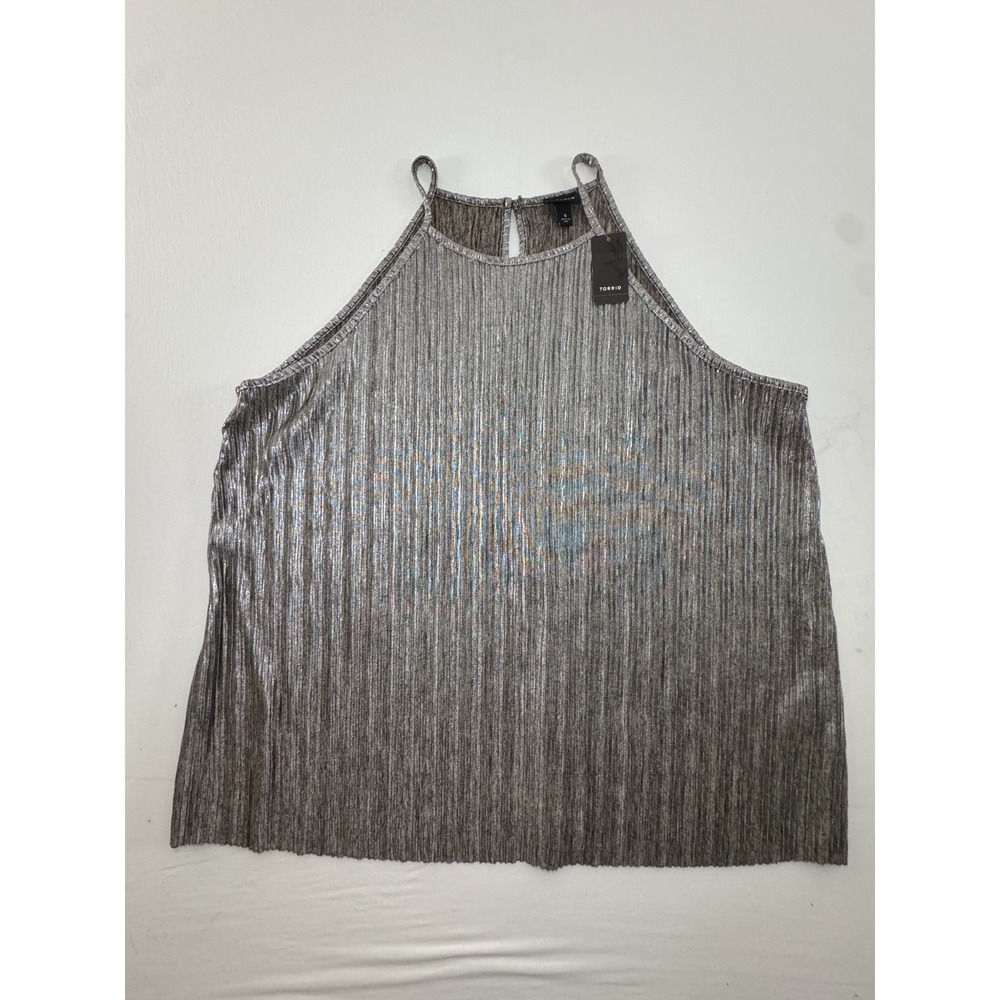 Torrid Pleated Sleevess Goddess Tank Top silver  Shimmer Keyhole Back‎ Sz 4 NWT